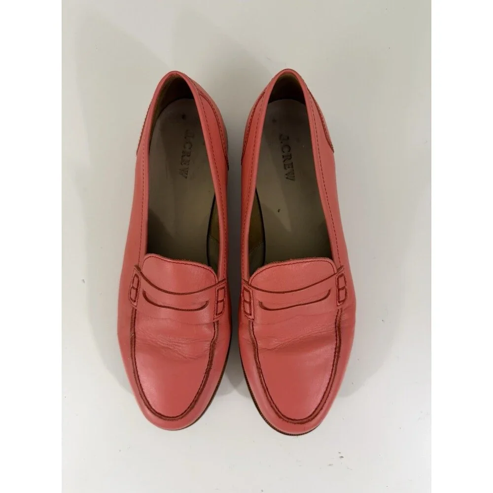 J Crew Ryan Penny Loafers Leather Coral Pink Slip On Shoes Women’s Sz 10